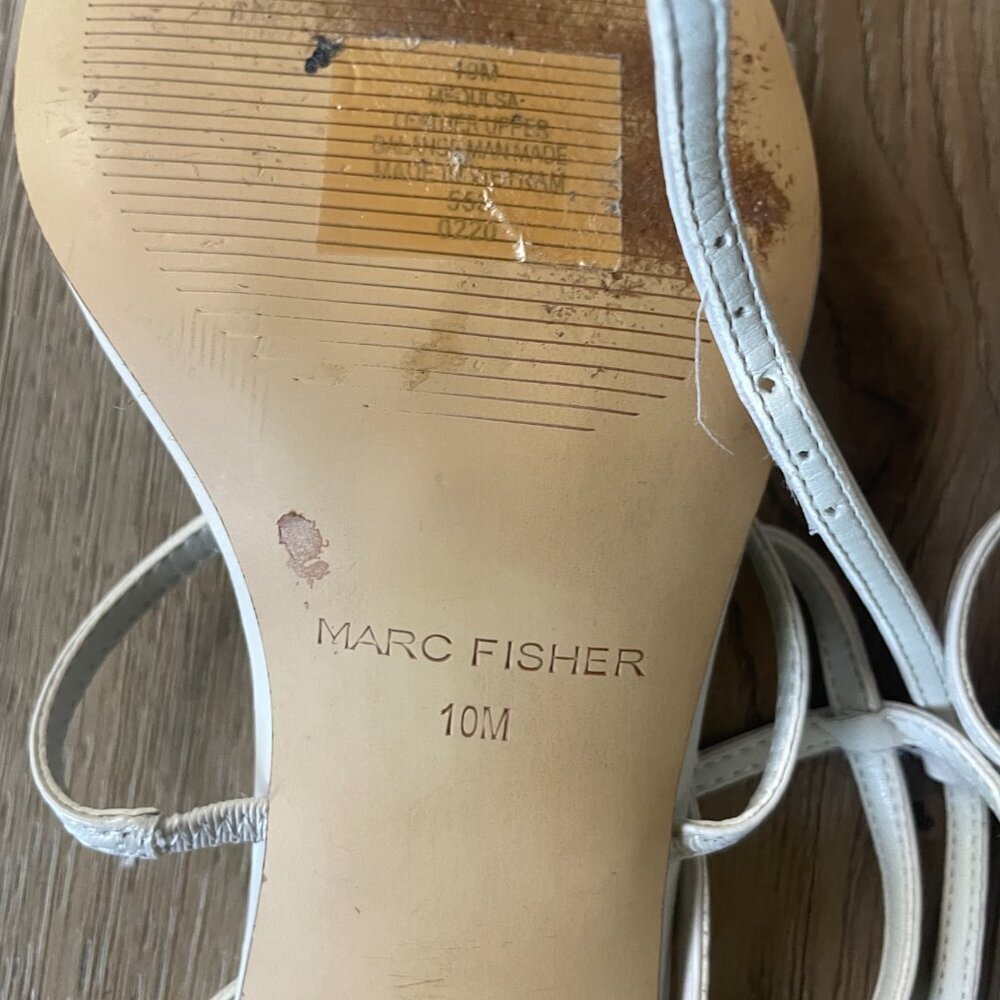 Marc Fisher Women's White Leather Strappy Kitten Heel Sandal Shoes 10M! - Picture 7 of 8